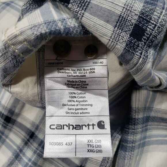 Carhartt Top Womens 2XL Blue Plaid Long Sleeve Button Up Workwear - Picture 5 of 9